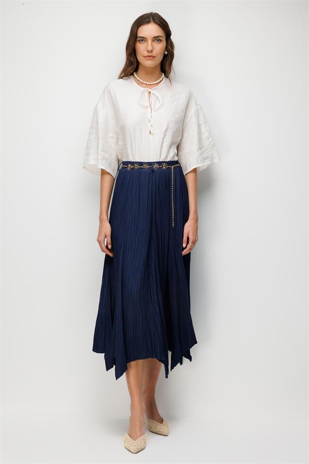 Kemer Detaylı Krinkıl Etek-LACI