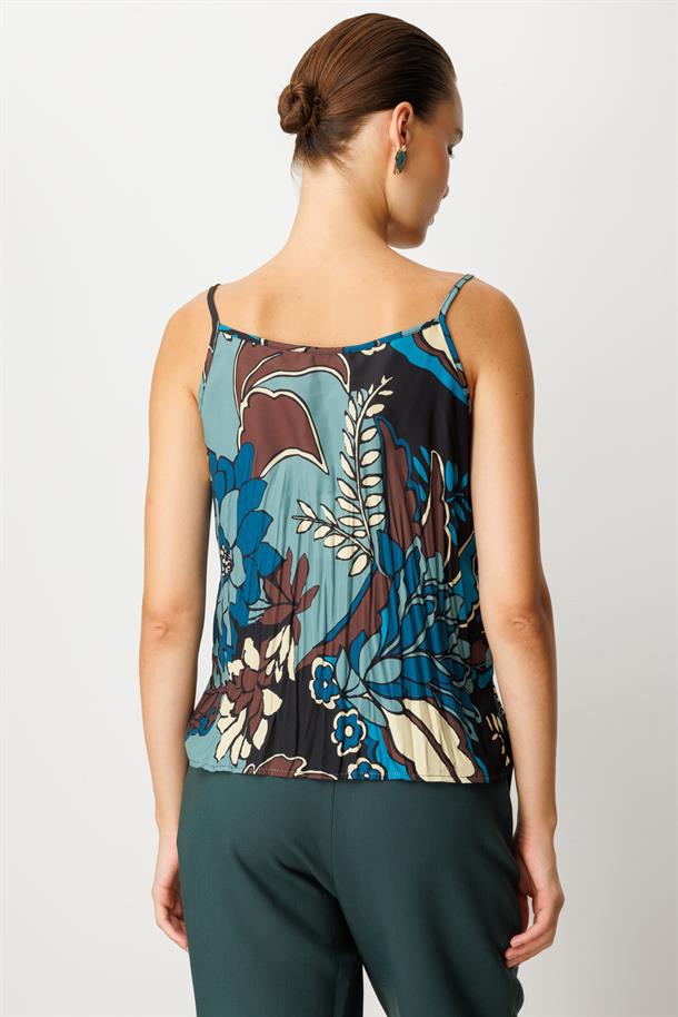 Kendinden Desenli Askılı Bluz-PETROL