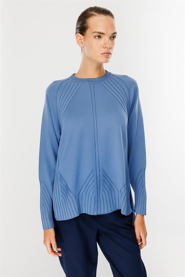 Kendinden Desenli Triko Kazak-İNDİGO