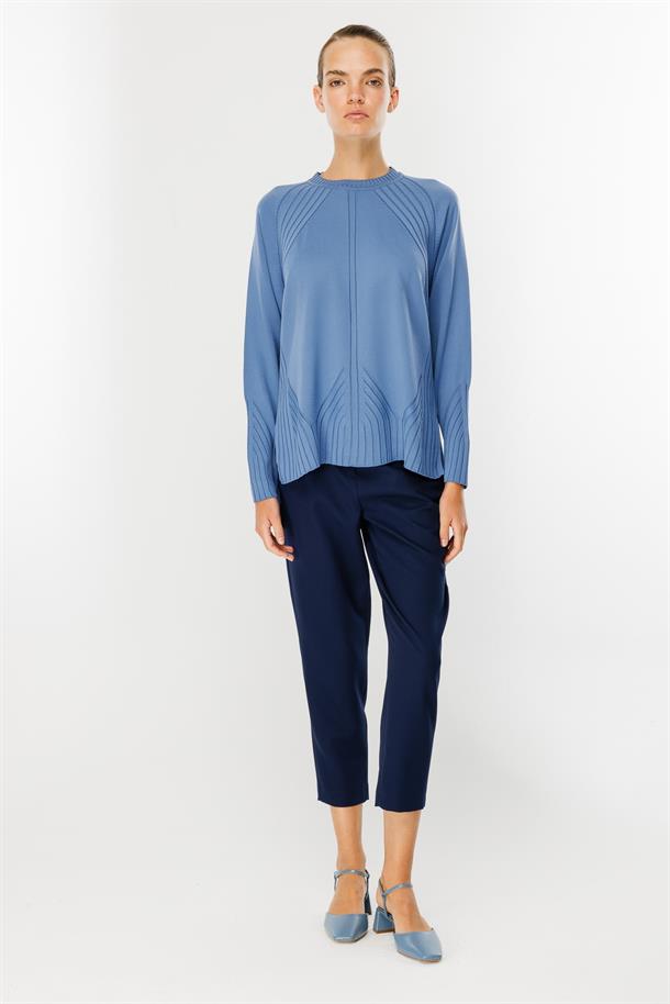 Kendinden Desenli Triko Kazak-İNDİGO