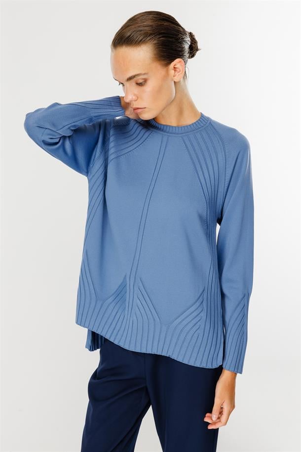 Kendinden Desenli Triko Kazak-İNDİGO