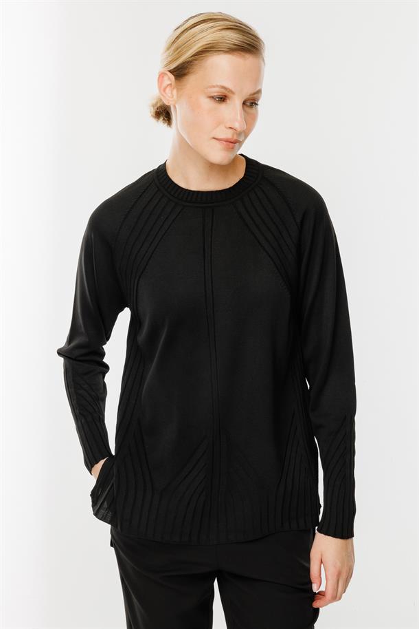 Kendinden Desenli Triko Kazak-SİYAH