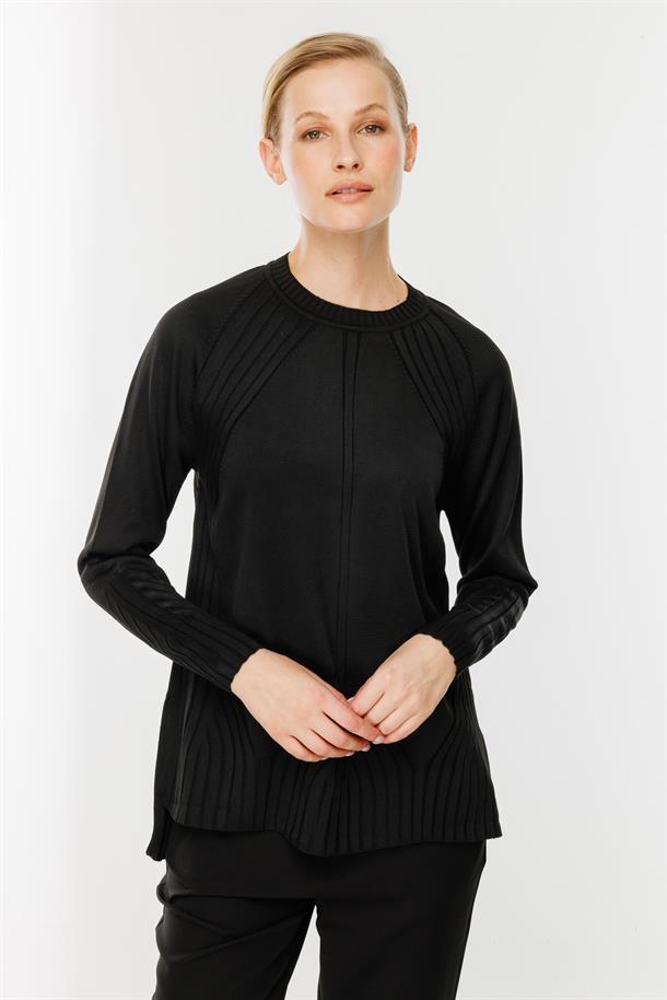 Kendinden Desenli Triko Kazak-SİYAH