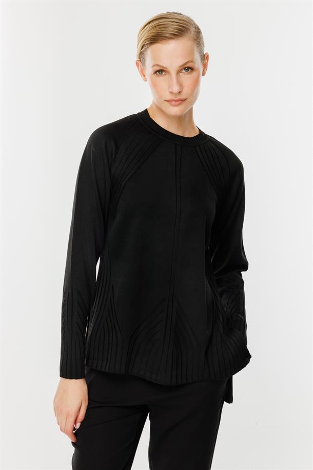 Kendinden Desenli Triko Kazak-SİYAH