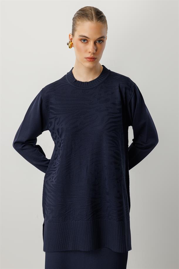 Kendinden Desenli Triko Tunik-LACI