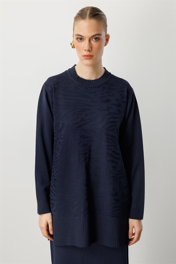 Kendinden Desenli Triko Tunik-LACI