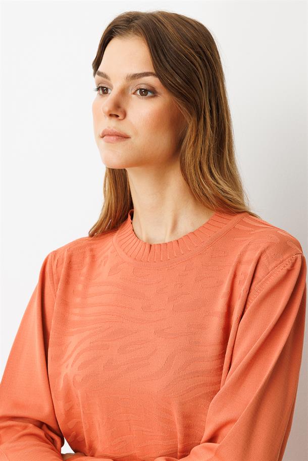 Kendinden Desenli Triko Tunik-ŞEFTALİ