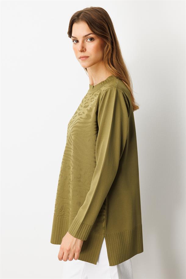 Kendinden Desenli Triko Tunik-Y.YEŞİLİ