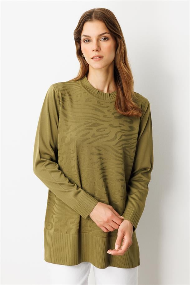 Kendinden Desenli Triko Tunik-Y.YEŞİLİ