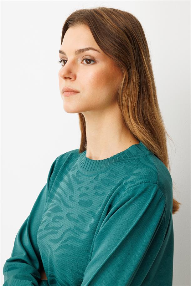 Kendinden Desenli Triko Tunik-ZÜMRÜT