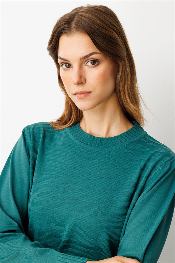 Kendinden Desenli Triko Tunik-ZÜMRÜT