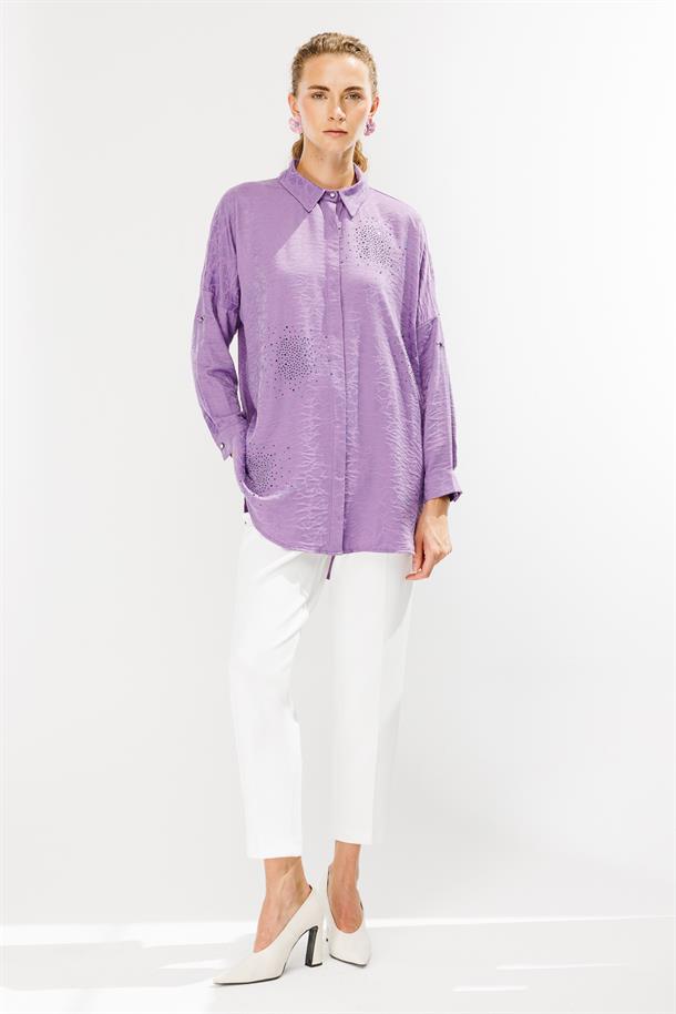 Kendinden Desenli Tunik-MOR