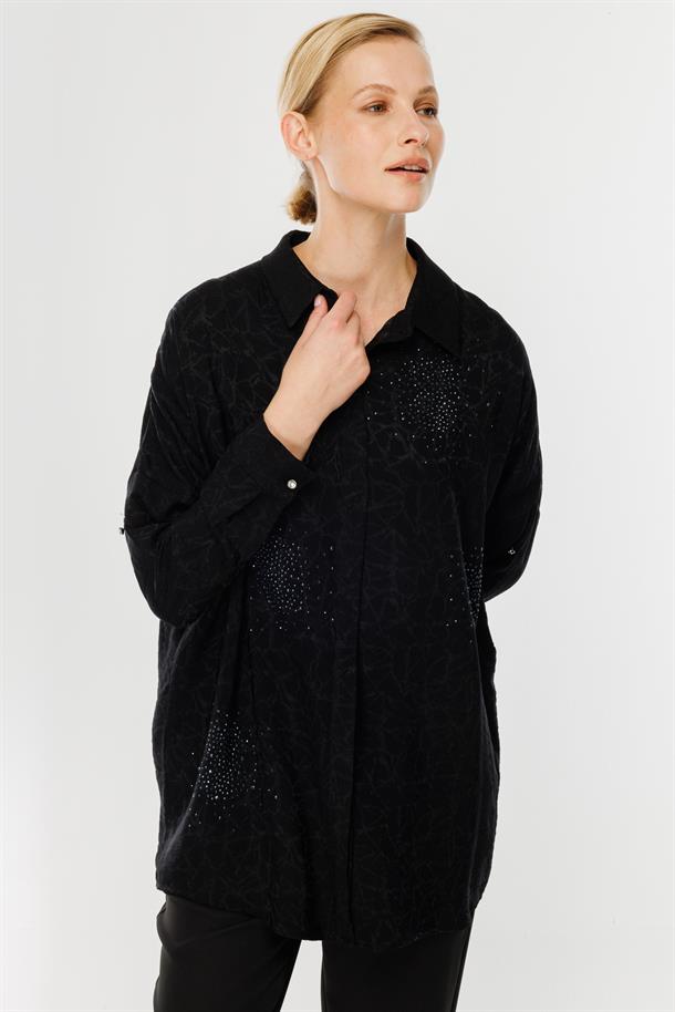 Kendinden Desenli Tunik-SİYAH