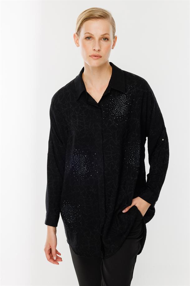 Kendinden Desenli Tunik-SİYAH