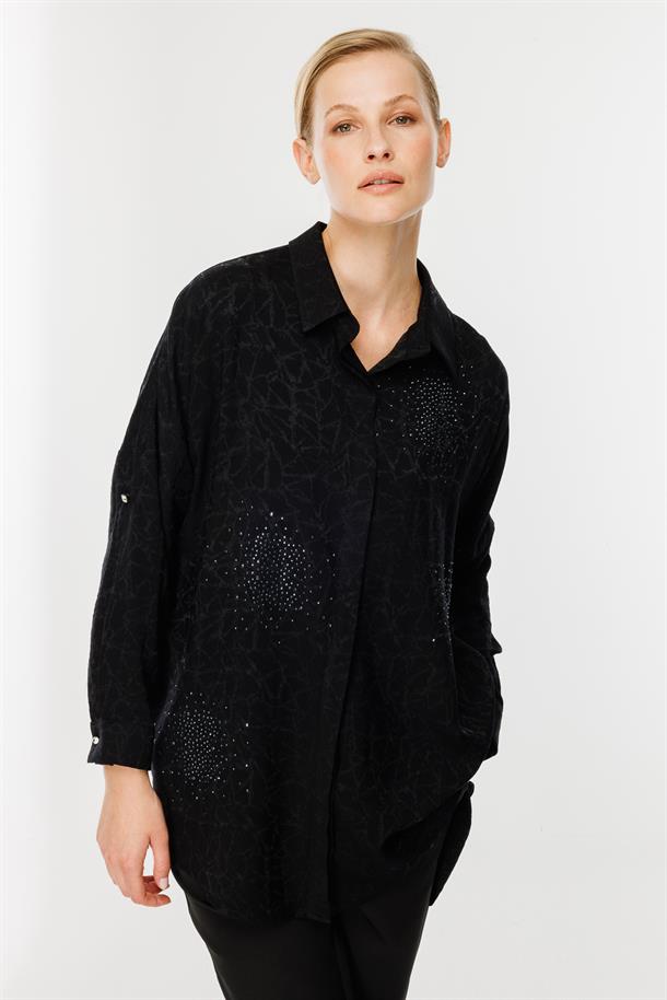 Kendinden Desenli Tunik-SİYAH