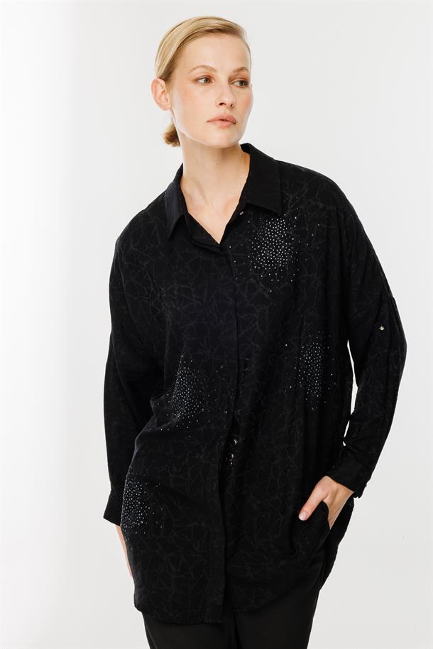 Kendinden Desenli Tunik-SİYAH