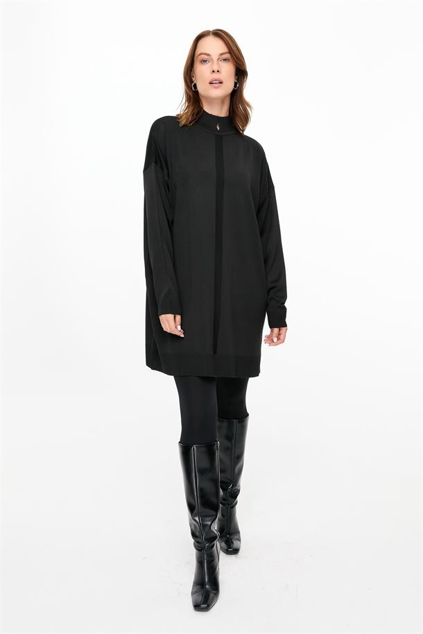 Kesik Yaka Triko Tunik-SİYAH
