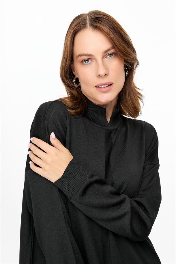 Kesik Yaka Triko Tunik-SİYAH