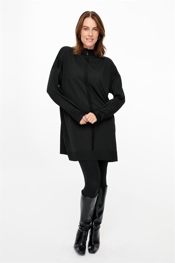 Kesik Yaka Triko Tunik-SİYAH