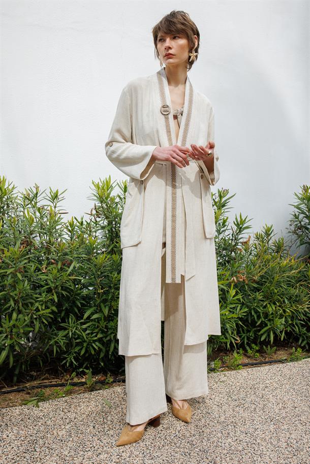 Keten Görünümlü Kuşaklı Giy-Çık-TAŞ