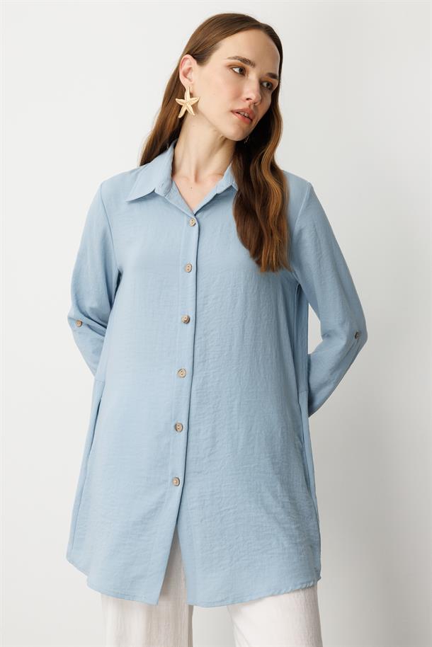 Keten Görünümlü Tunik Gömlek-A.MAVI