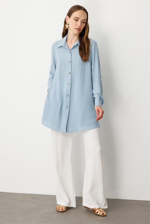 Keten Görünümlü Tunik Gömlek-A.MAVI