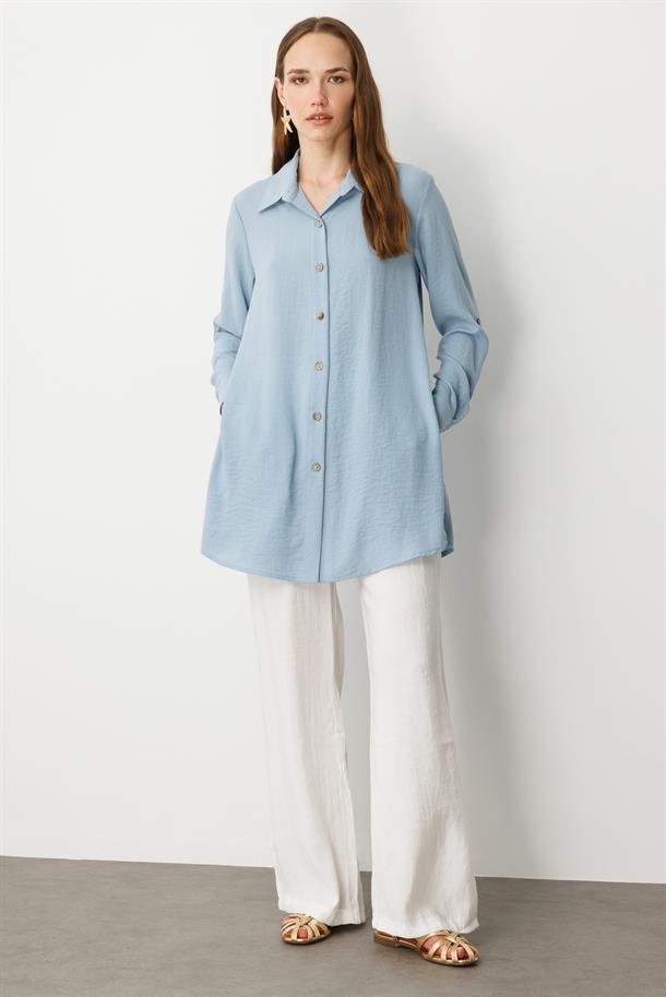 Keten Görünümlü Tunik Gömlek-A.MAVI