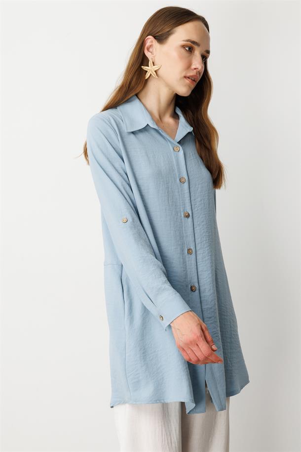 Keten Görünümlü Tunik Gömlek-A.MAVI