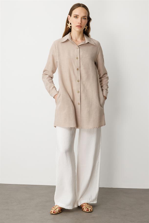 Keten Görünümlü Tunik Gömlek-TAŞ