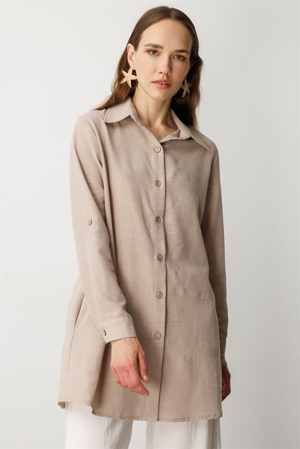 Keten Görünümlü Tunik Gömlek-TAŞ