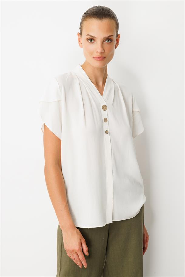 Kol Detay V Yaka Bluz-KEMIK