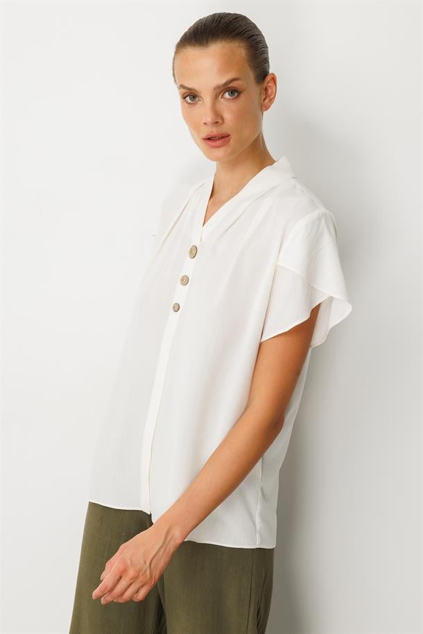 Kol Detay V Yaka Bluz-KEMIK