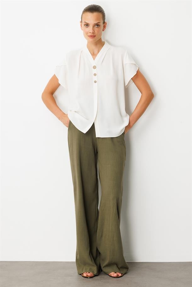 Kol Detay V Yaka Bluz-KEMIK