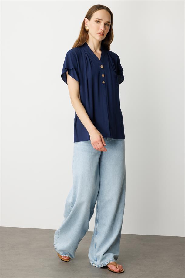 Kol Detay V Yaka Bluz-LACI