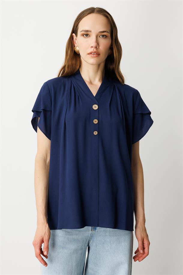 Kol Detay V Yaka Bluz-LACI