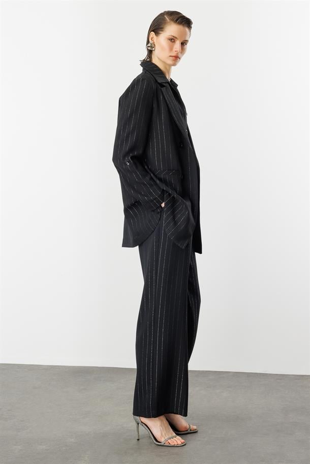 Kol Detaylı Sim Çizgi Ceket-SİYAH