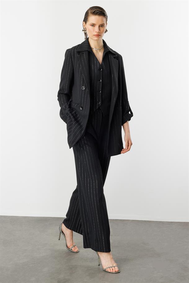 Kol Detaylı Sim Çizgi Ceket-SİYAH