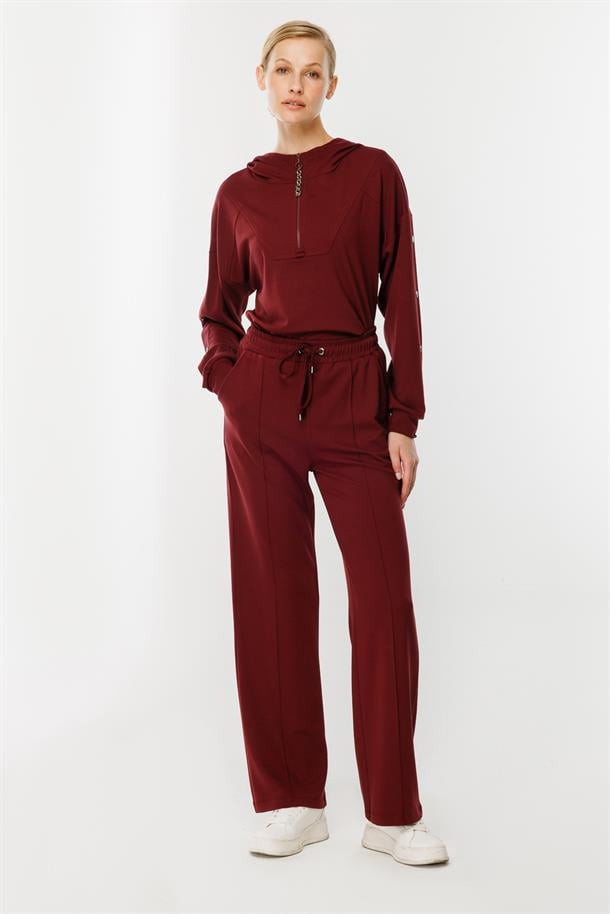 Kolları Düğme Detaylı Sweatshirt-BORDO