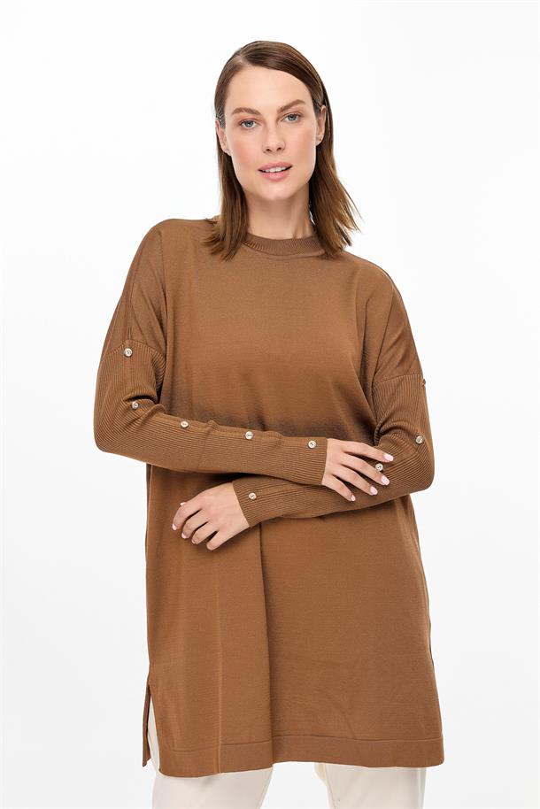 Kolları Düğmeli Triko Tunik-TABA