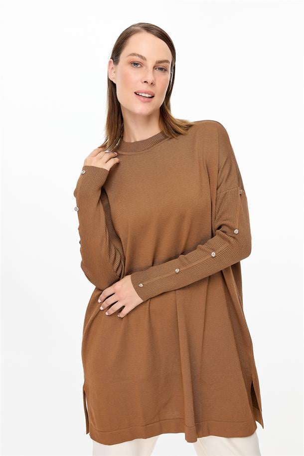 Kolları Düğmeli Triko Tunik-TABA