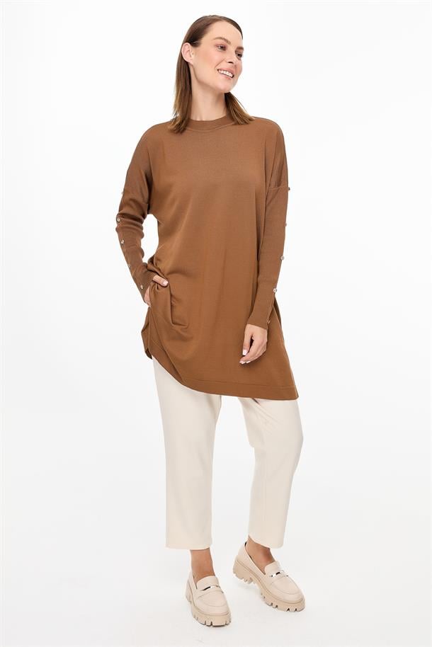 Kolları Düğmeli Triko Tunik-TABA