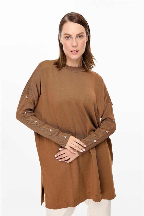 Kolları Düğmeli Triko Tunik-TABA