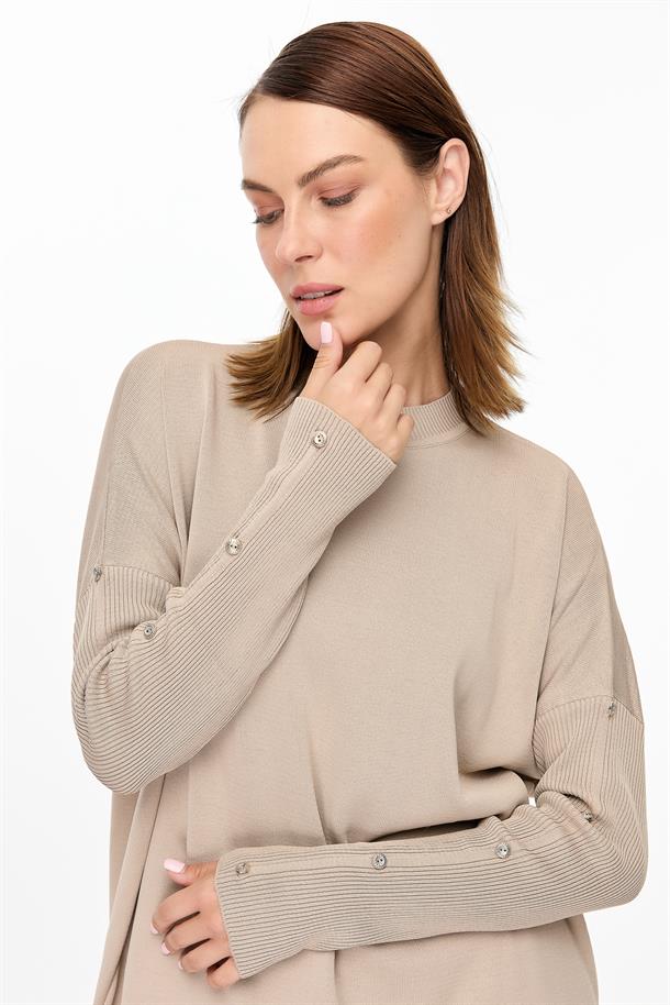 Kolları Düğmeli Triko Tunik-TAŞ