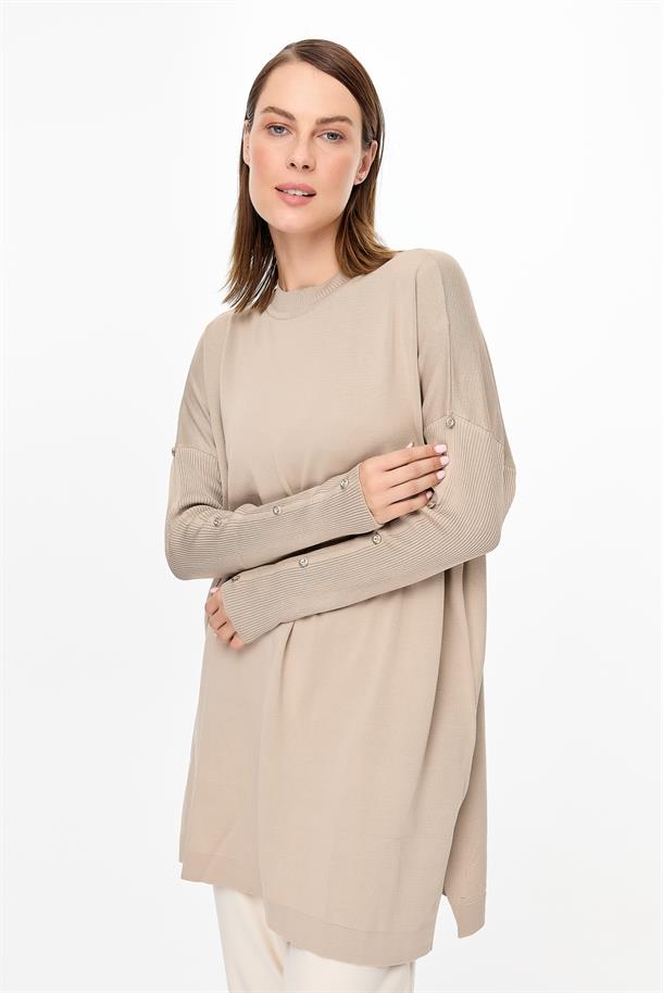 Kolları Düğmeli Triko Tunik-TAŞ