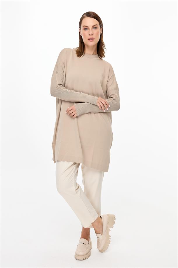 Kolları Düğmeli Triko Tunik-TAŞ