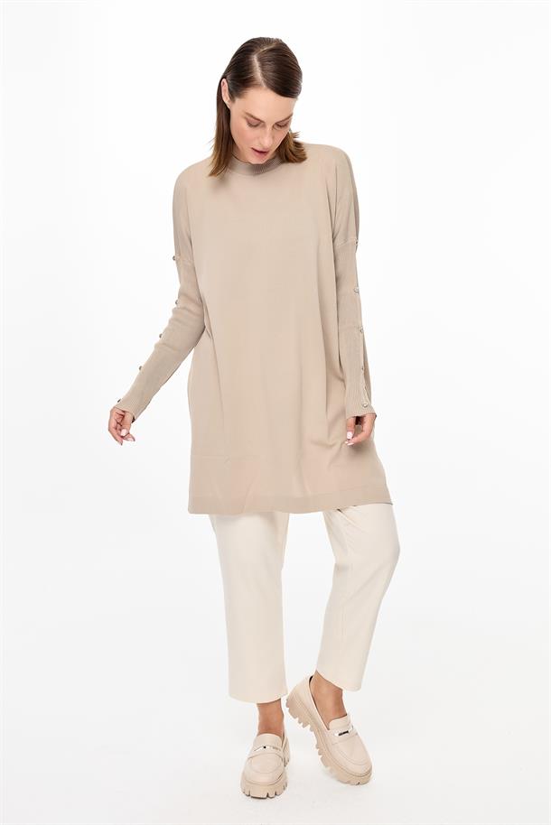 Kolları Düğmeli Triko Tunik-TAŞ