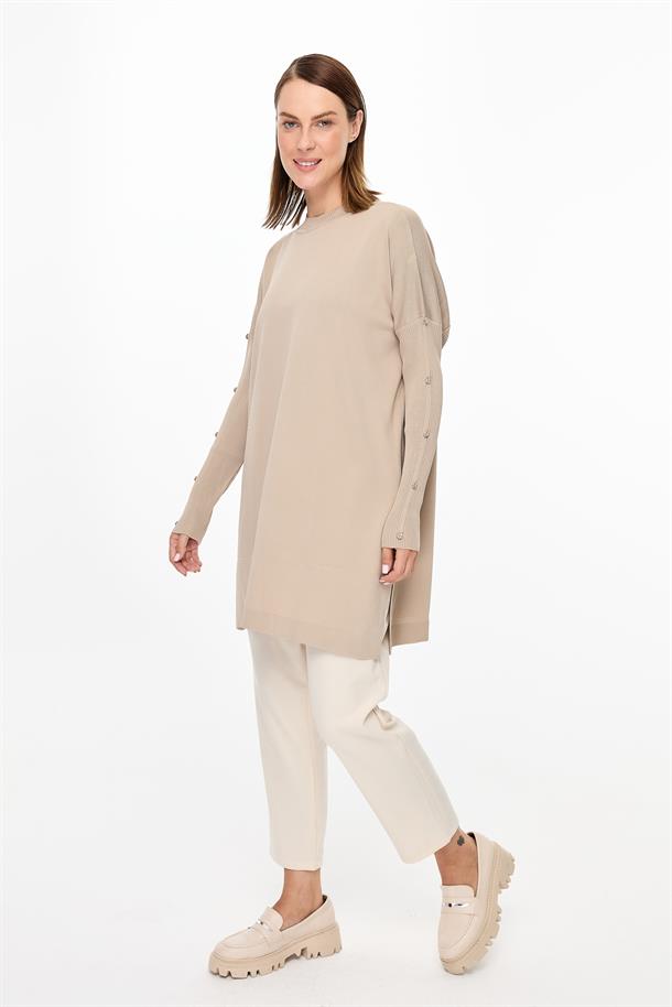 Kolları Düğmeli Triko Tunik-TAŞ