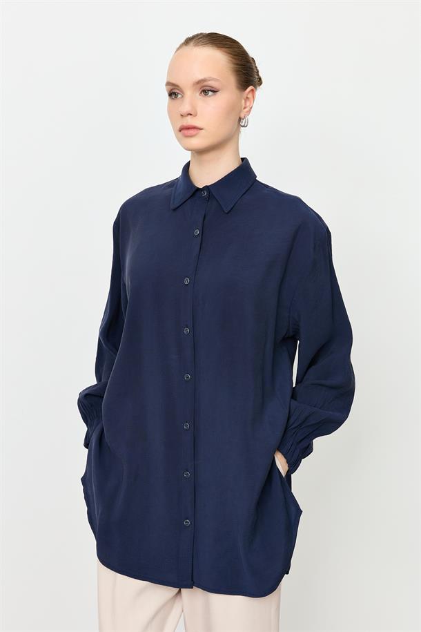 Kolları Lastik Detay Uzun Gömlek-LACI