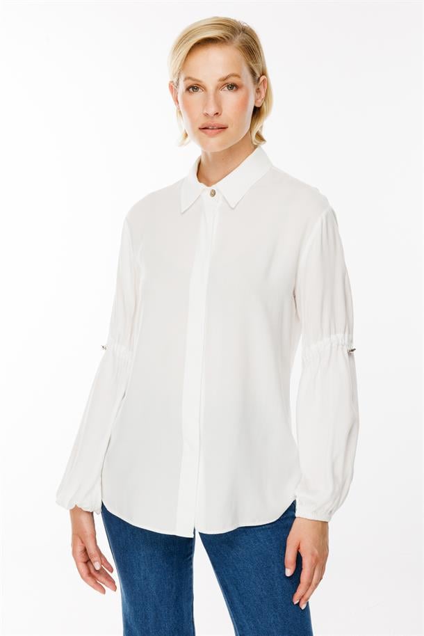 Kolları Lastik Detaylı Gömlek-KEMIK