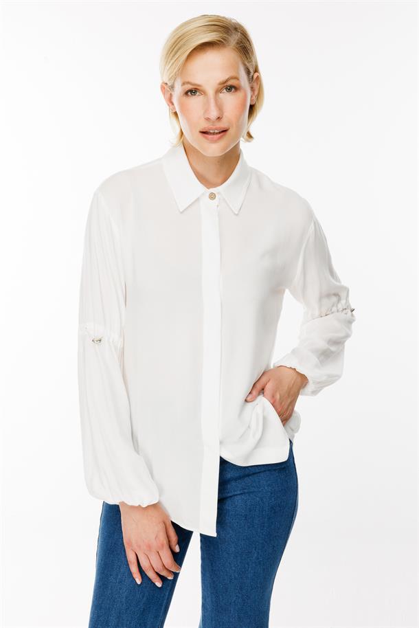 Kolları Lastik Detaylı Gömlek-KEMIK